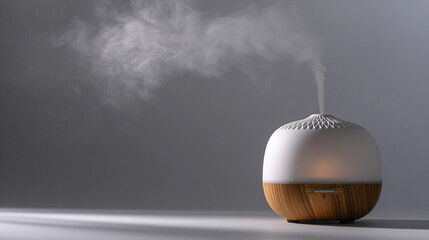 Essential oil diffuser releasing mist in a calming space