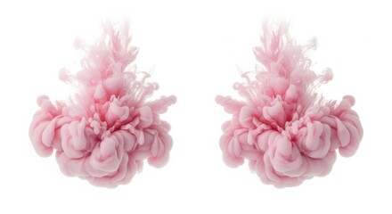 Soft pink ink cloud explosion in clear water on white background