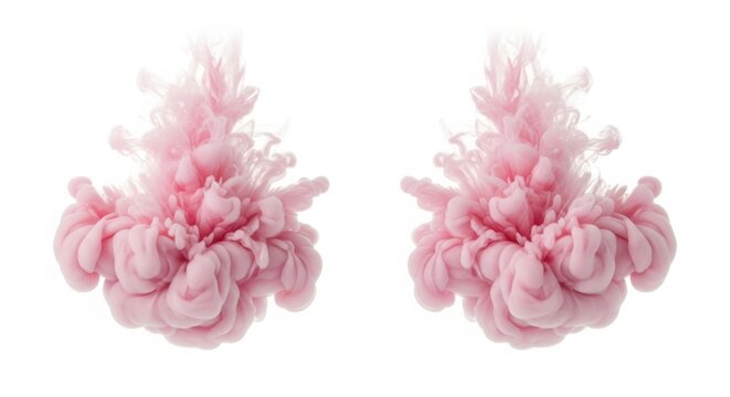 Soft pink ink cloud explosion in clear water on white background