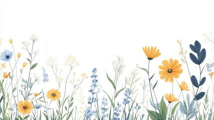 29.A finely detailed vector illustration showcasing a variety of wildflowers, herbs, and herbaceous plants. Each flower and plant is drawn with precision, capturing their natural beauty and