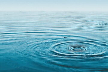 Concentric Ripple Formation on Blue Water Surface with Calm Atmosphere