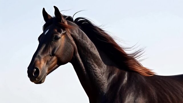 Black horse with flowing mane