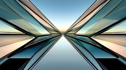 Abstract architectural perspective with mirrored glass surfaces.