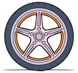 Obraz premium Illustrated Car Wheel with Tire Detail. Vector Illustration. Transportation Concept.