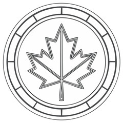 Obraz premium Monochrome Maple Leaf Emblem in Circle Design with Segmented Border Art