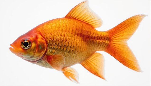 Vibrant Goldfish Swimming Gracefully Against a Pristine White Background.