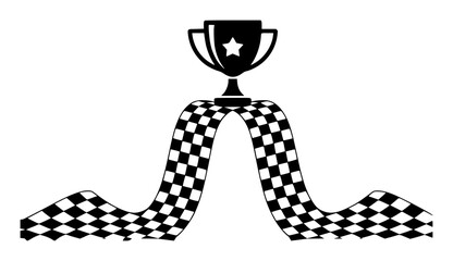 Naklejka premium Trophy with Checkered Flag Ribbon - Symbol of Racing Victory and Achievement