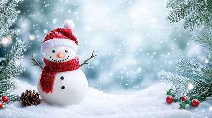 Fototapeta premium snowman with christmas tree