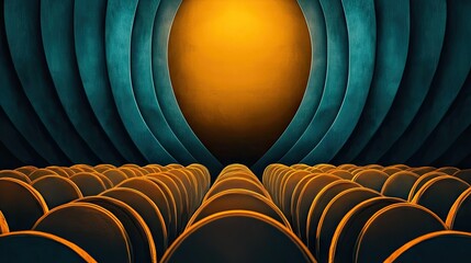 Empty auditorium with a stylized, central light source.