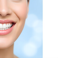 Fototapeta premium Close-up Beautiful Woman Smiling Showing Perfect White Teeth