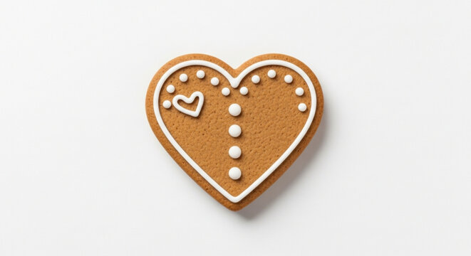 Heart shaped gingerbread cookie with icing for valentine's day or christmas holiday treat design