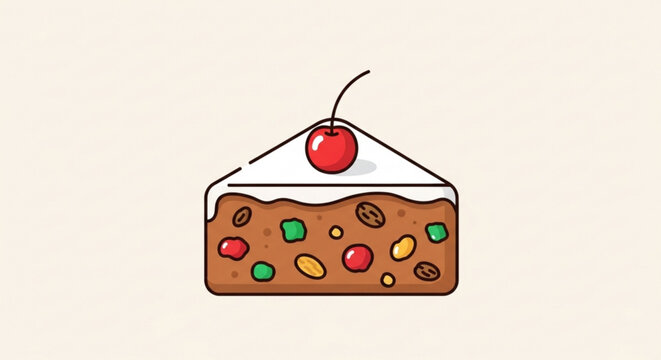 Delicious fruit cake slice with cherry topping vector illustration for bakery and dessert shop promotion use