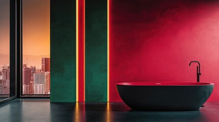 Modern urban bathroom interior design with vibrant colors.