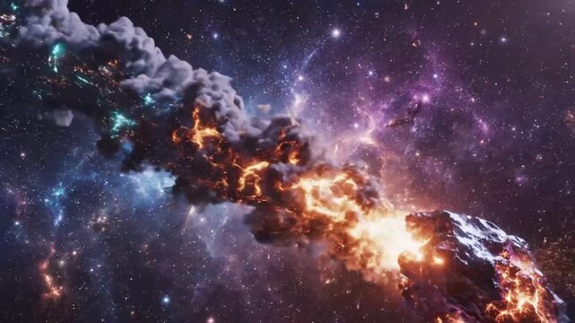Cosmic collision Space rock ablaze in galactic firestorm
