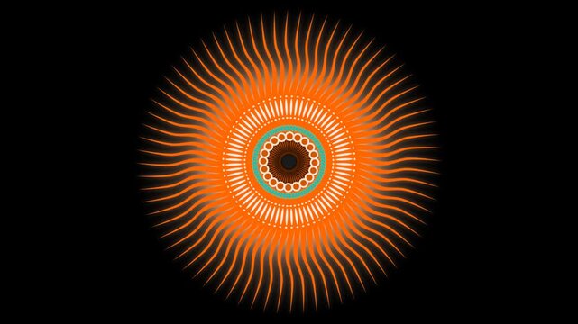 Hot orange sun animation, glowing lines, abstract circular patterns