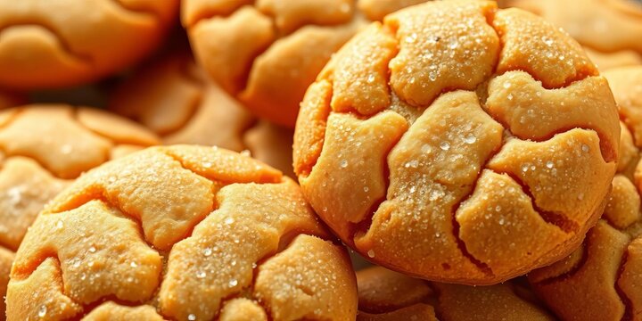 Golden brown sugar cookies, glistening with sugar crystals,  sweet treat,  crispy