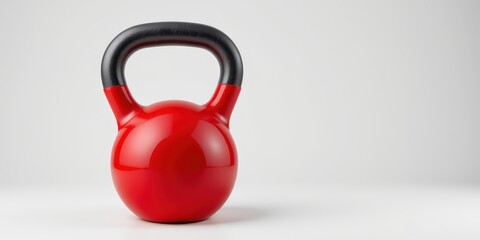 Red kettlebell on a minimalist background, ideal for fitness and strength training themes.