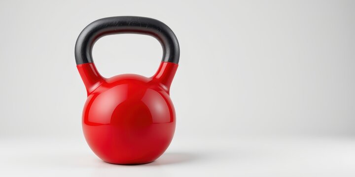 Red kettlebell on a minimalist background, ideal for fitness and strength training themes. - Powered by Adobe