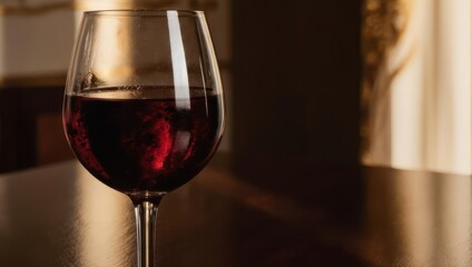 Close-up of a glass of red wine with a blurred background.
