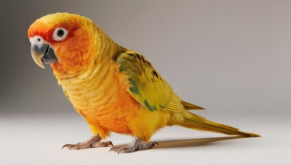 Vibrant Sun Conure Parrot Perched on a Surface.