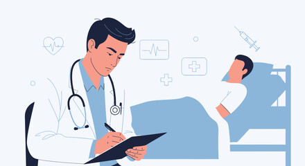 Medical Professional Examining Patient Medical Records In A Hospital Environment Setting