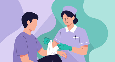 Fototapeta premium Medical Professional Gauging An Injury, Providing Treatment And Compassionate Care