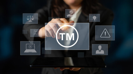 Trademark protection and legal compliance with TM icon, copyright law, patent check, intellectual property rights, and branding regulation enforcement Latch