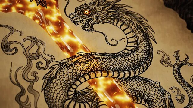 A Majestic Dragon with Fire, Artistically Drawn, a Visual Masterpiece in Motion