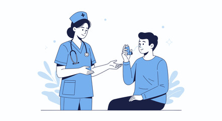 Medical Professional Explains Inhaler Use To Patient In Modern Flat Illustration Style