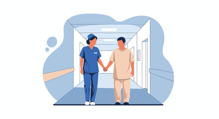 Medical Professional Guides Patient Through Hospital Corridor Towards Recovery