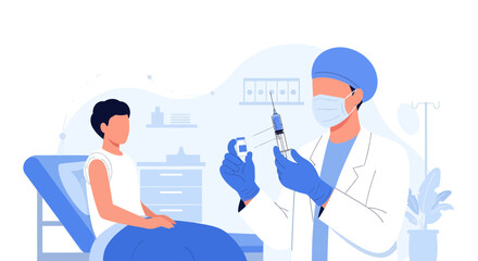 Medical Professional Preparing Vaccine Administering to Patient on Clinic Bed