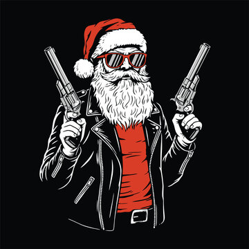 Badass Santa Claus with Guns Vector Illustration
