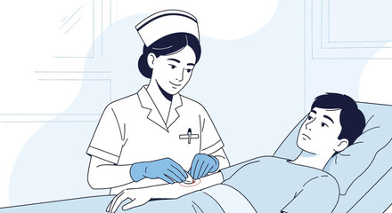 Medical Professional Providing Patient Care In A Hospital Environment, Monochrome Illustration