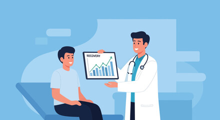 Medical Professional Showing a Positive Recovery Graph to a Patient in Consultation