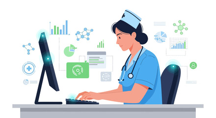 Medical Professional Utilizing Computer Medical Data Analysis For Patient Diagnostics And Treatment