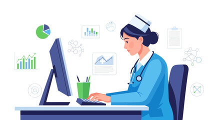 Medical Professional Working On Financial Data Research in Healthcare Industry