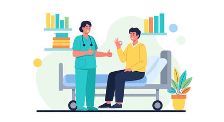 Medical Professionals Assisting Patient in Hospital Room After Successful Recovery