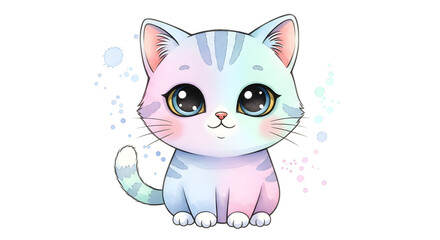 Fototapeta premium Sweet watercolor kitten illustration with big, captivating eyes, perfect for children's designs and adding a touch of magic and wonder
