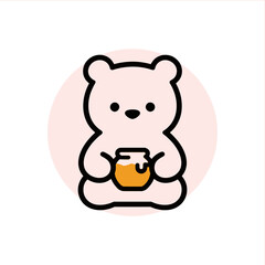 Adorable bear cartoon character enjoying honey jar, a sweet treat for kids' designs, playful illustrations, and delightful, fun projects that need a touch of sweetness
