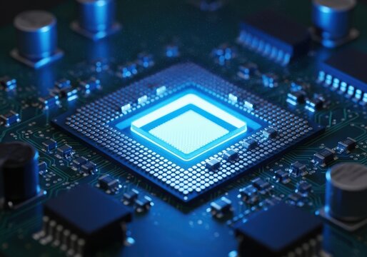 Central processing unit chip on circuit board computer technology