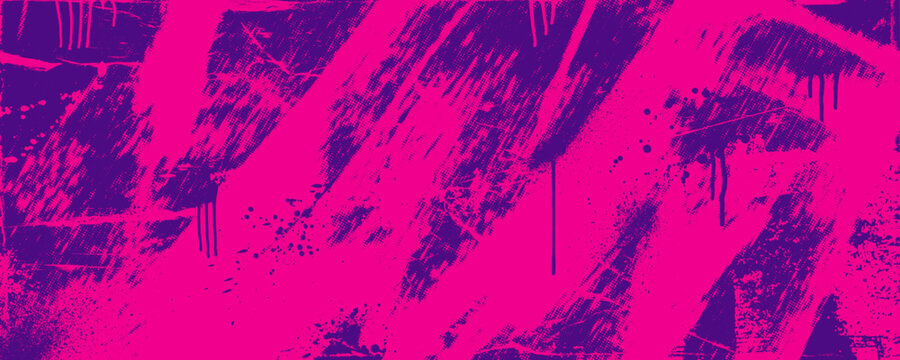 Urban street art graffiti punk neon background. Colorful pink and violet grunge halftone texture with spray paint and drips. Vandal style urban banner background. Vintage or retro distress overlay.