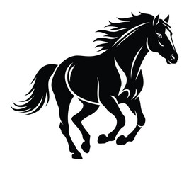 Galloping horse with flowing mane and tail, symbolizing speed, freedom, strength, wildlife, and equestrian sports