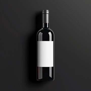 Dark Glass Wine or Liquor ottle Mockup with White Lael and Hard Shadow
