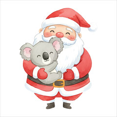 Vector Santa Claus with Koala Isolated on White Background
