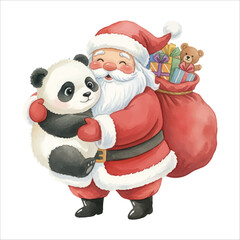 Vector Santa Claus with Panda Isolated on White Background

