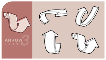 3D curved arrow icons set minimal style. Clean lines and modern design. Perfect for web interfaces, infographics, direction signs, and digital presentations. Vector illustration.