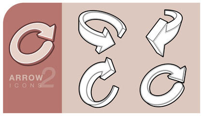 3d isometric refresh arrow icons set. Collection of curved arrows in different perspectives, symbolizing reload, recycle, or circular actions in style. Vector Illustration.