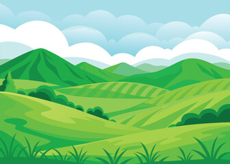 Obraz premium Green landscape vector illustration for website background and nature themed graphic design projects 
