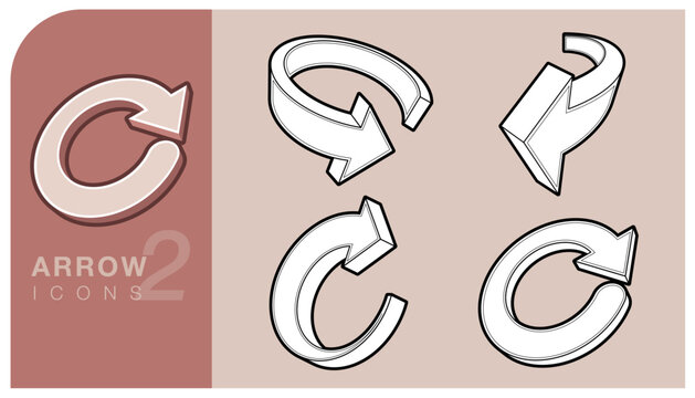 3d isometric refresh arrow icons set. Collection of curved arrows in different perspectives, symbolizing reload, recycle, or circular actions in style. Vector Illustration.