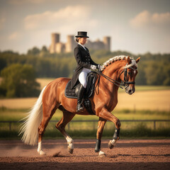 Equestrian dressage with horse in perfect harmony